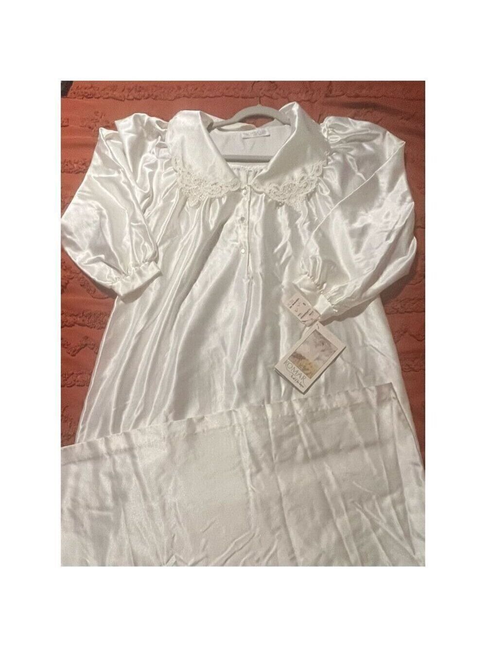 Komar USA satin dreams nightgown BNWT sz small creamy satin  big collar Vintage